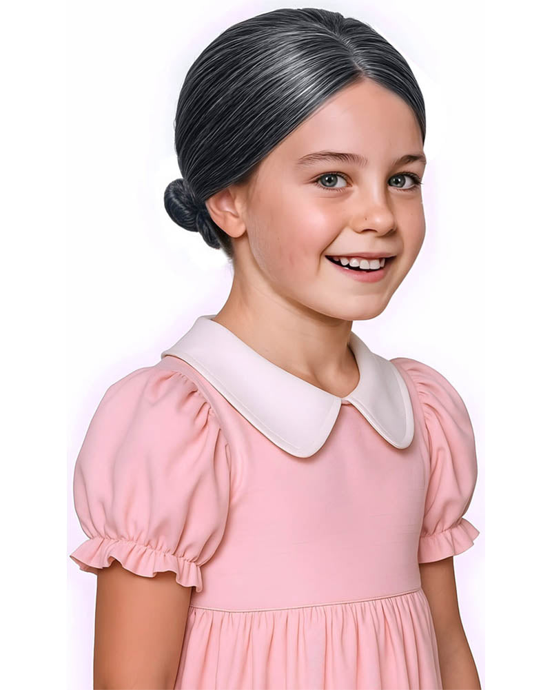 Classic Granny Old Nana Deluxe Grey Bun Wig