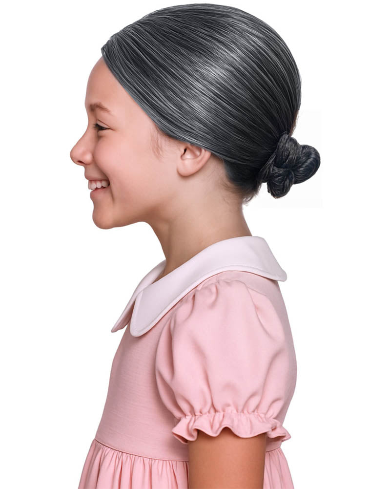 Classic Granny Old Nana Deluxe Grey Bun Wig