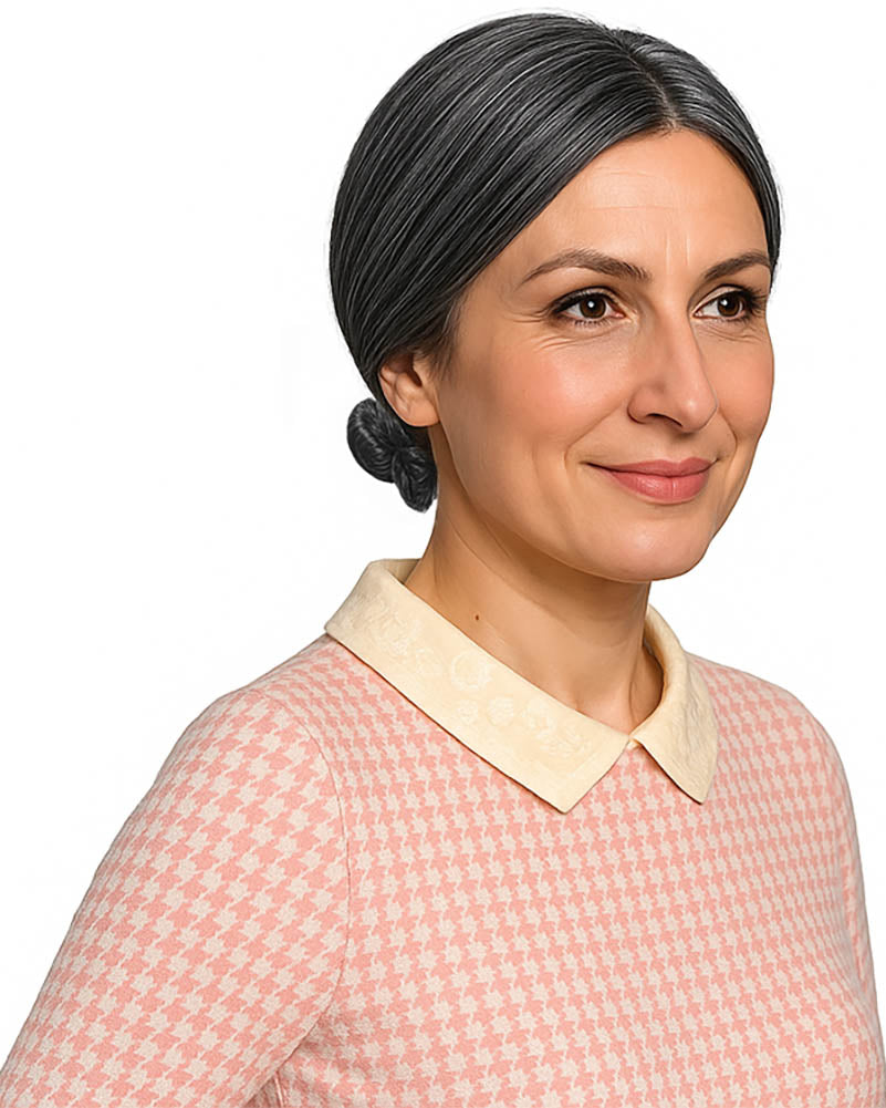Classic Granny Old Nana Deluxe Grey Bun Wig
