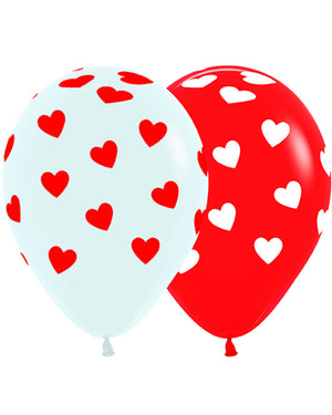 Classic Hearts on Fashion Red and White 30cm Sempertex Latex Balloons Pack of 12