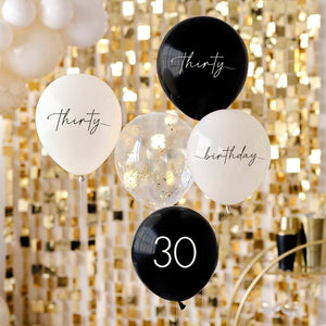 Champagne Noir Black Nude Cream & Champagne Gold 30th Birthday Party Balloons
