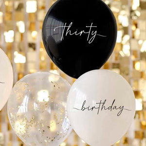 Champagne Noir Black Nude Cream & Champagne Gold 30th Birthday Party Balloons