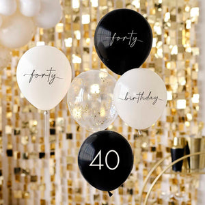 Champagne Noir Black Nude Cream & Champagne Gold 40th Birthday Party Balloons