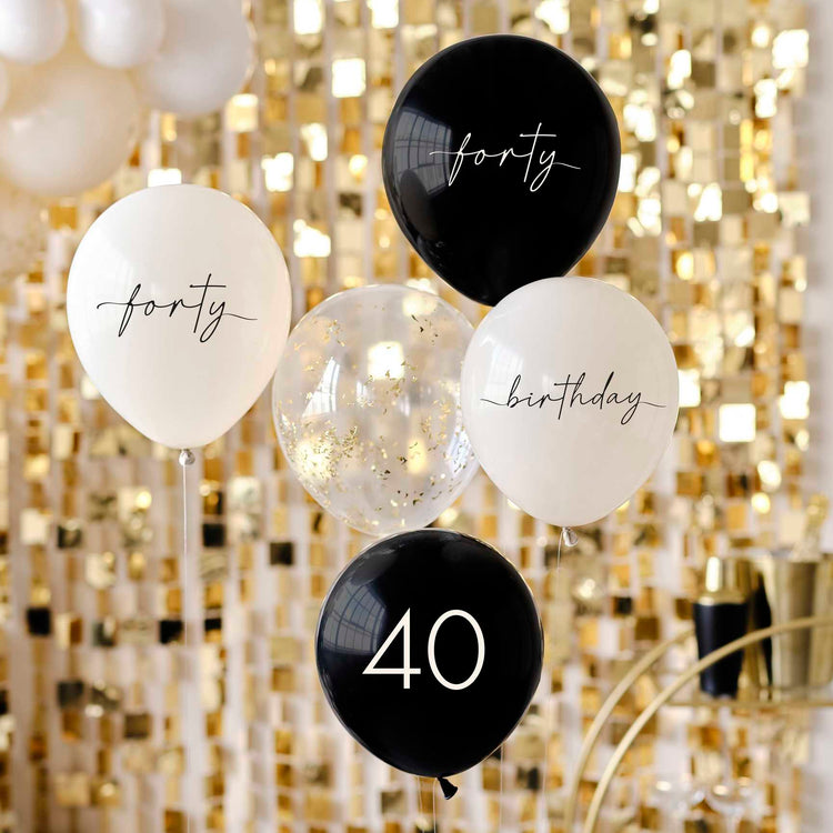 Champagne Noir Black Nude Cream & Champagne Gold 40th Birthday Party Balloons