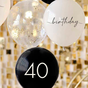 Champagne Noir Black Nude Cream & Champagne Gold 40th Birthday Party Balloons