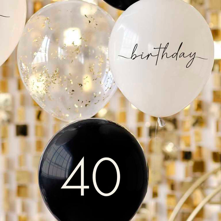 Champagne Noir Black Nude Cream & Champagne Gold 40th Birthday Party Balloons