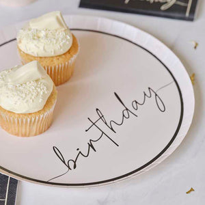 Champagne Noir Nude & Black Happy Birthday Paper Party Plates