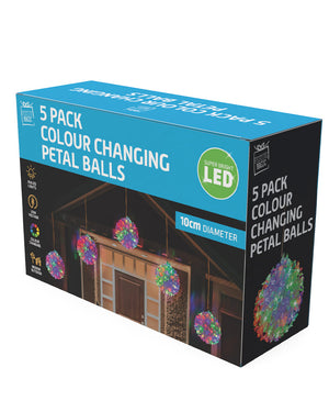Christmas Colour Change LED Petal Balls 10cm Pack of 5