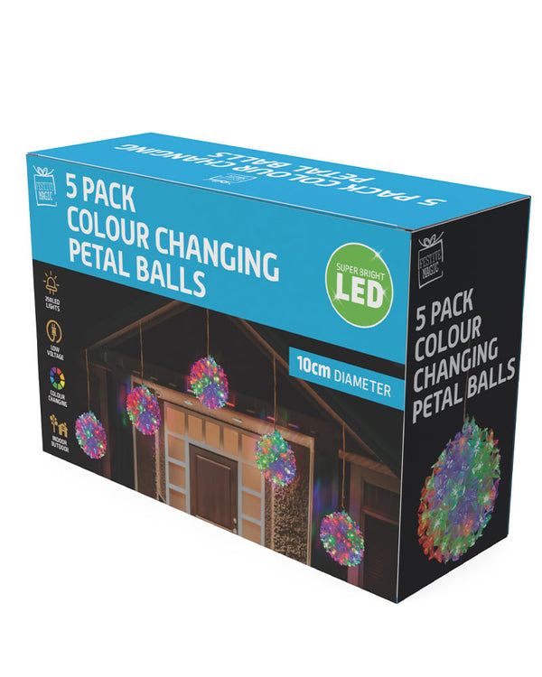 Christmas Colour Change LED Petal Balls 10cm Pack of 5