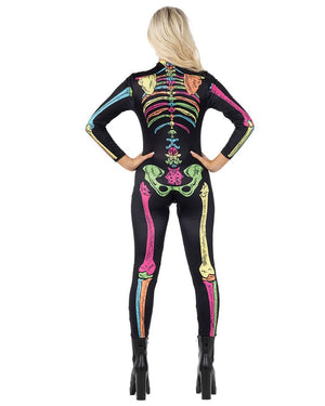 Colour Skeleton Bodysuit Womens Costume