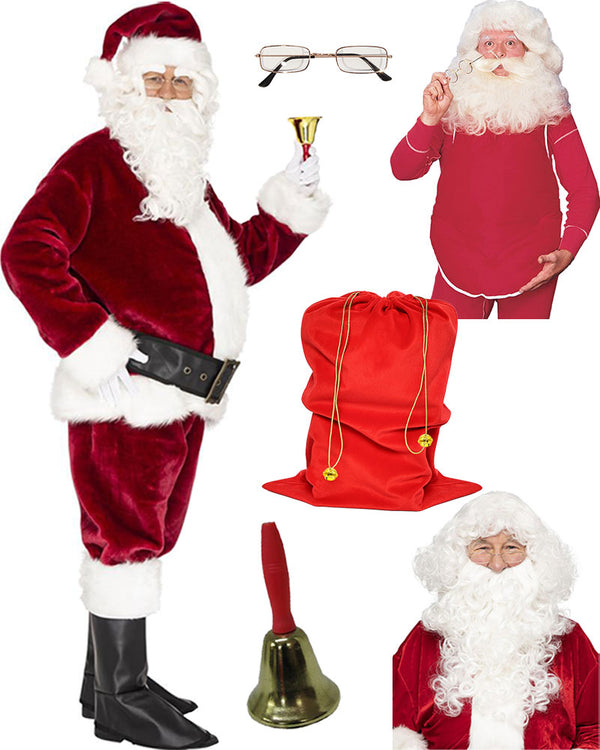 Christmas Complete Professional Santa Suit and Accessory Bundle