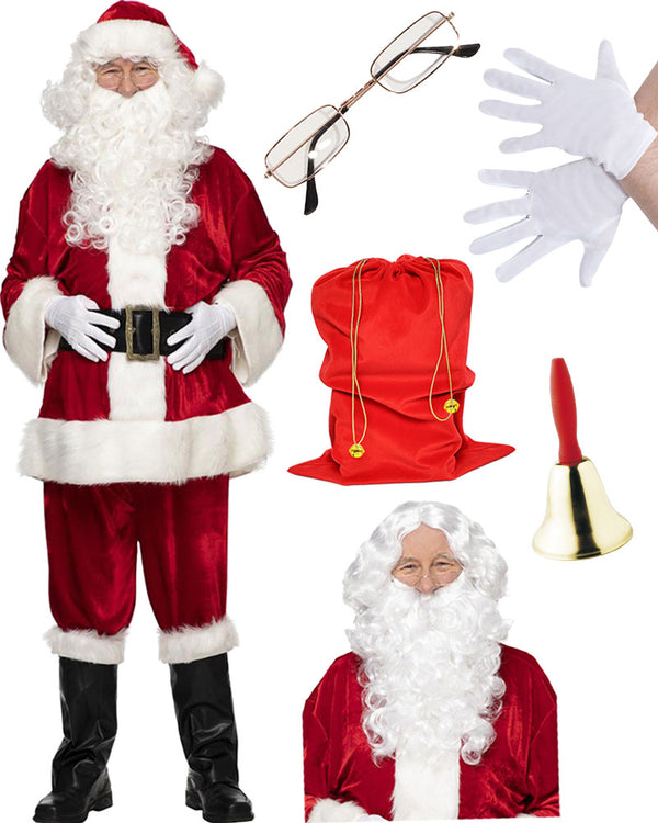 Complete Velour Santa Plus Size Suit and Accessory Christmas Bundle