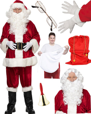 Complete Velour Santa Suit and Accessory Christmas Bundle