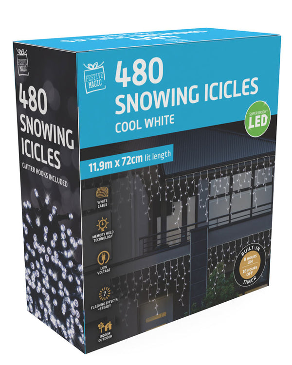 Cool White 480 Piece Christmas LED Snowing Icicle Lights 11.9m