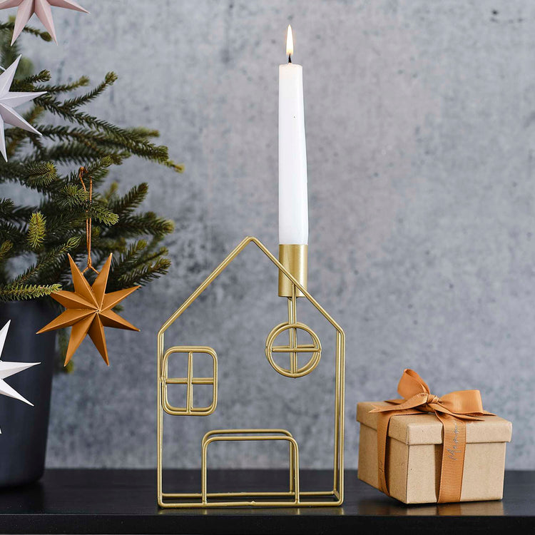 Cosy Copper Christmas Gold Metal House Candle Holder