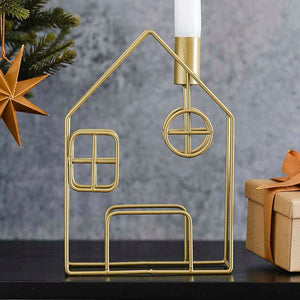 Cosy Copper Christmas Gold Metal House Candle Holder