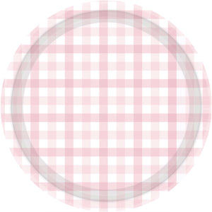 Gingham 23cm Paper Plate Pastel Pink Pack of 8