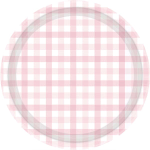 Gingham 23cm Paper Plate Pastel Pink Pack of 8