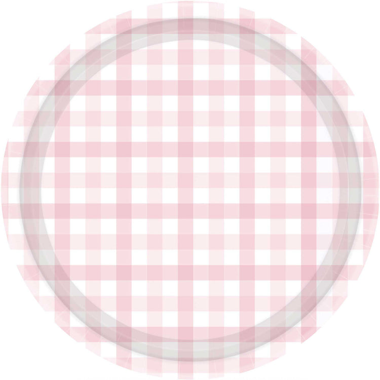 Gingham 23cm Paper Plate Pastel Pink Pack of 8