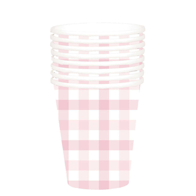 Gingham 266ml Paper Cup Pastel Pink