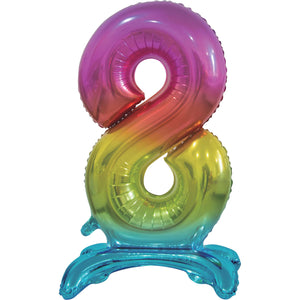 Large Number 8 Standing Rainbow Foil Balloon