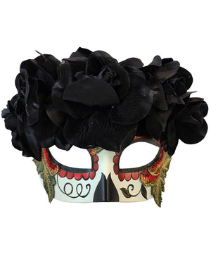 Day of the Dead Black Flower Half Mask