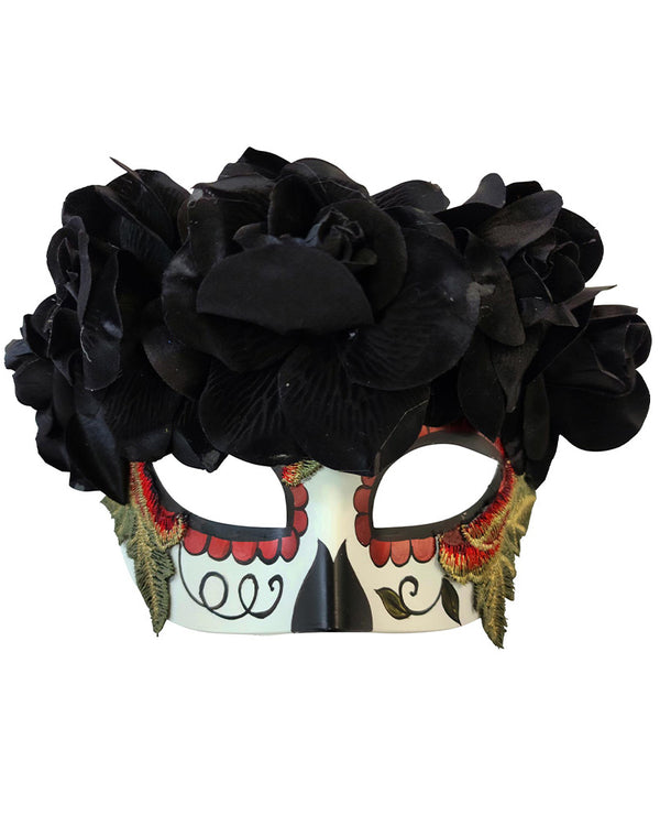 Day of the Dead Black Flower Half Mask