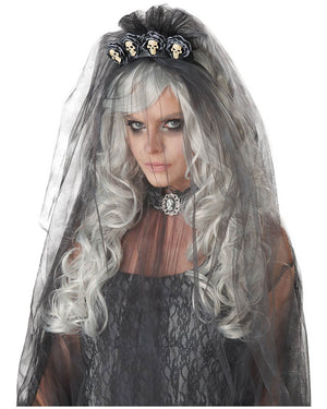 Dead Bride Long Grey Curly Wig