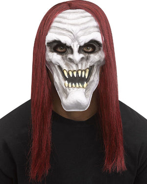 Demon Vampire Mask Grey with Red Hair