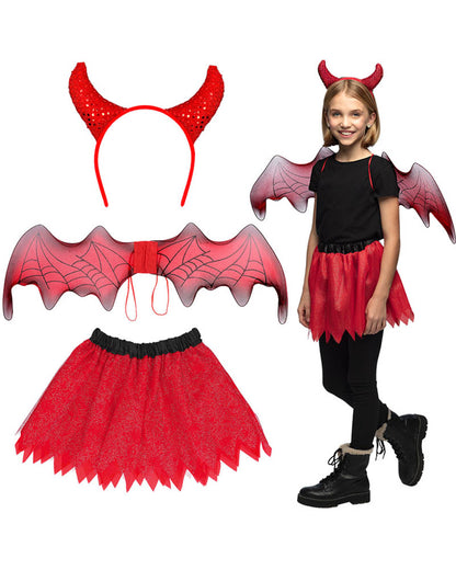 Devil Horns Wings and Tutu Kids Set