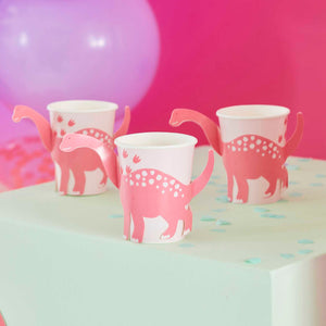 Dino Pink 9oz/266ml Paper Cups Pop Out Dinosaur Pack of 8
