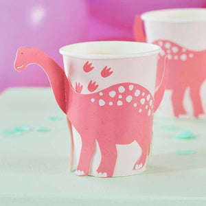 Dino Pink 9oz/266ml Paper Cups Pop Out Dinosaur Pack of 8