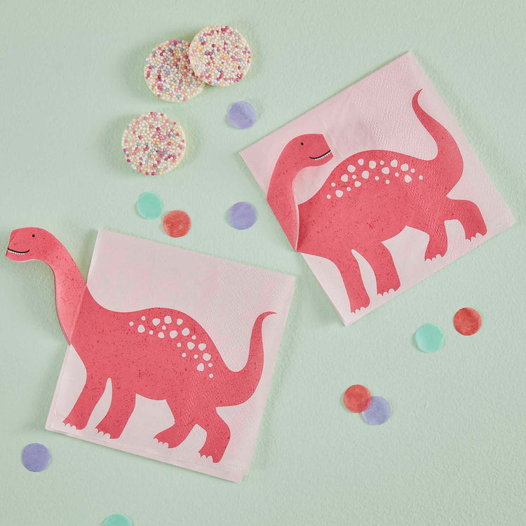 Dino Pink Paper Napkins Pop Out Dinosaur Pack of 16