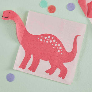 Dino Pink Paper Napkins Pop Out Dinosaur Pack of 16