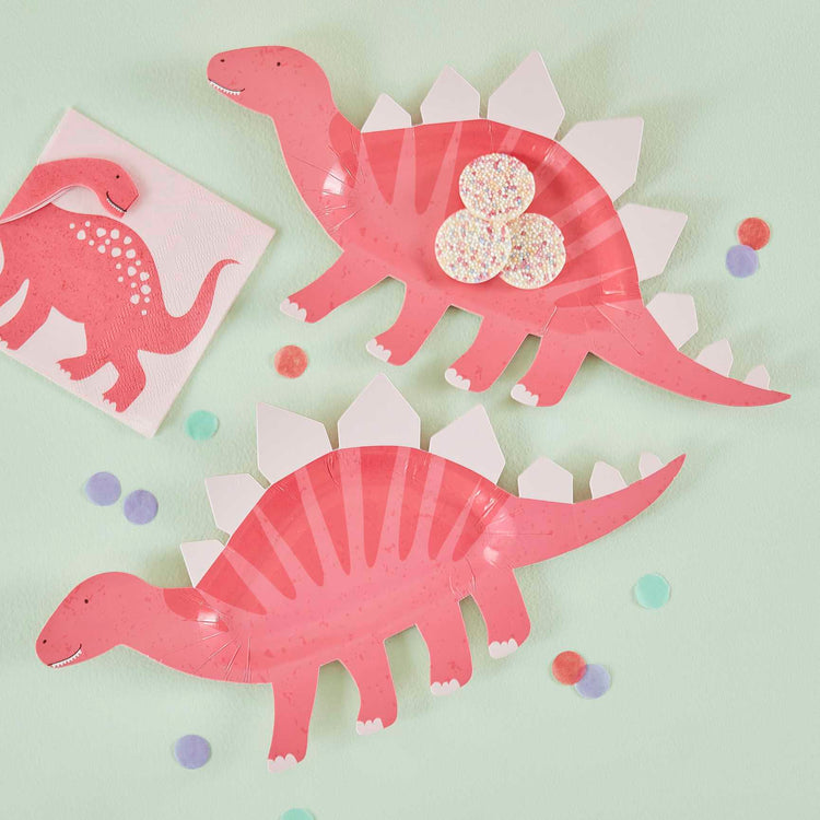 Dino Pink Paper Cake Plates Dinosaur Pack of 8