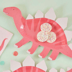 Dino Pink Paper Cake Plates Dinosaur Pack of 8