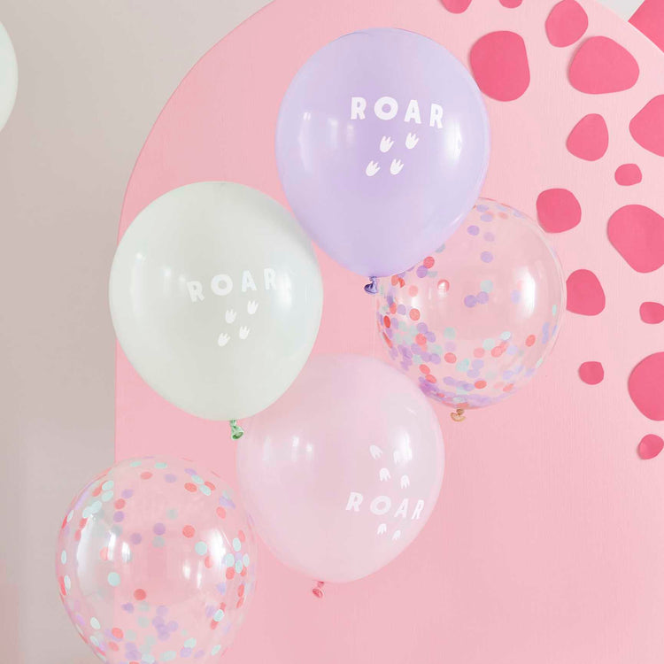 Dino Pink Balloon Bundle Roar & Confetti Pastel Pack of 5