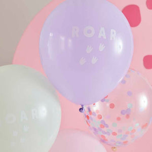 Dino Pink Balloon Bundle Roar & Confetti Pastel Pack of 5