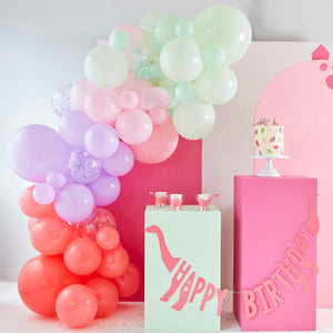 Dino Pink Balloon Arch With Confetti Balloons Pastel Pack of 78