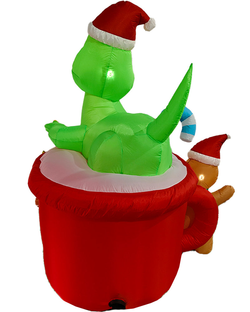 Dinosaur Gingerbread Man Cocoa Mug Christmas Lawn Inflatable 1.8m