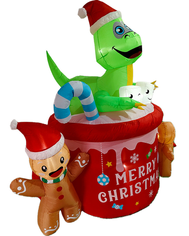 Dinosaur Gingerbread Man Cocoa Mug Christmas Lawn Inflatable 1.8m