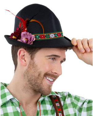 Dirndl Feathers and Flowers Black Trenker Hat