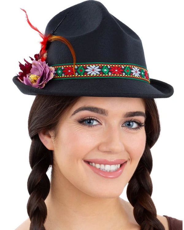 Dirndl Feathers and Flowers Black Trenker Hat