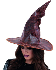 Distressed Brown Mock Leather Wizard Hat For Halloween