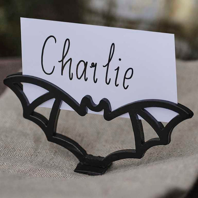 Deadly Soiree Metal Black Bat Place Card Holder Pack of 4