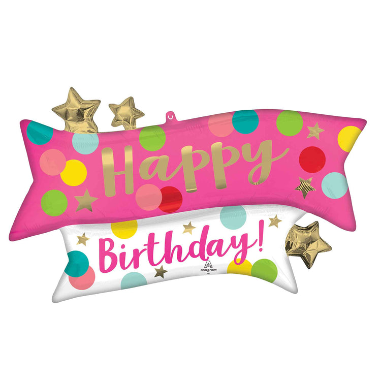 SuperShape Satin Happy Birthday Pink Confetti P35