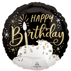 45cm Standard XL Birthday Wishes Black Silver & Gold Foil Balloon