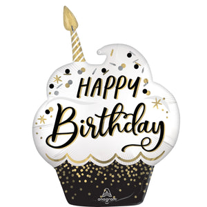 SuperShape Black Silver & Gold Birthday Wishes Foil Balloon