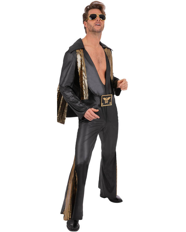 Elvis Black Jumpsuit Mens Costume