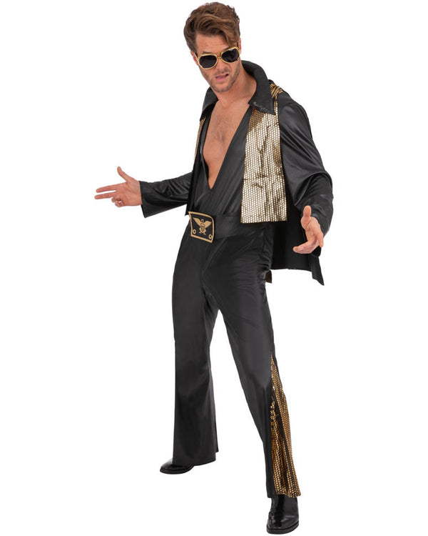 Elvis Black Jumpsuit Mens Costume